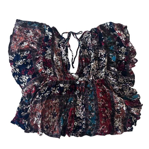 Millibon Tops - Millibon Floral Crop Blouse - Women's Medium - Boho